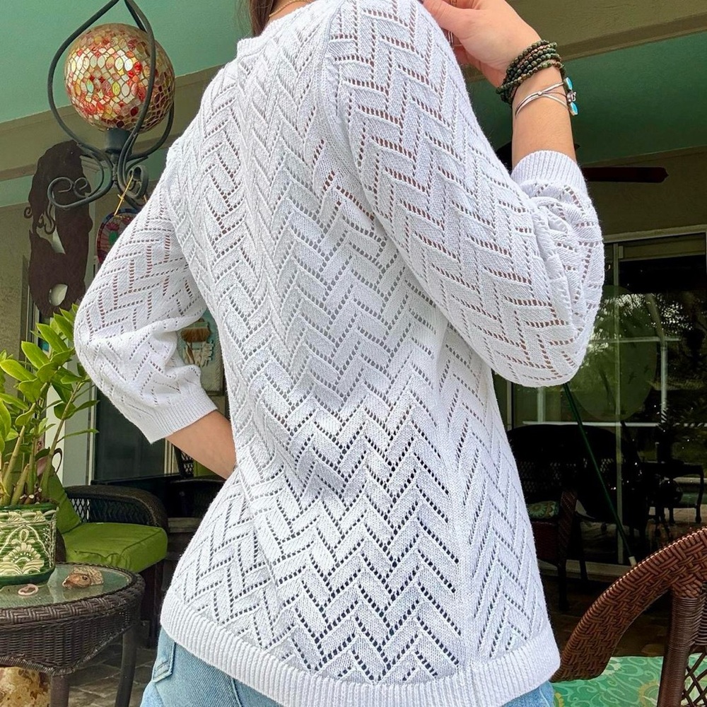 Talbots White Chevron Knit Sweater